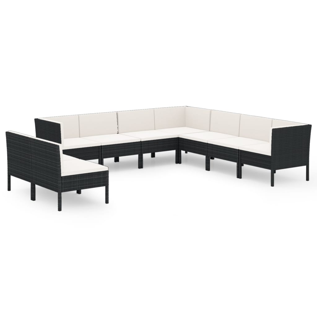 9-tlg. Garten-Lounge-Set mit Auflagen Poly Rattan Schwarz