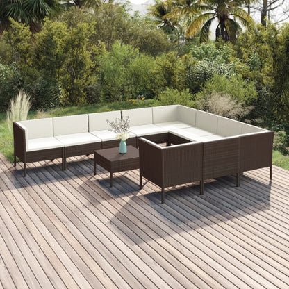 11-tlg. Garten-Lounge-Set mit Auflagen Poly Rattan Braun