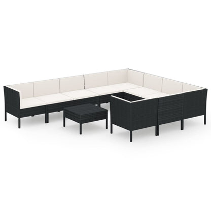 11-tlg. Garten-Lounge-Set mit Auflagen Poly Rattan Schwarz