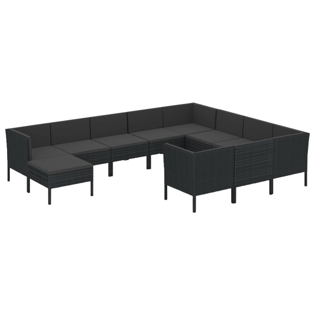 11-tlg. Garten-Lounge-Set mit Auflagen Poly Rattan Schwarz