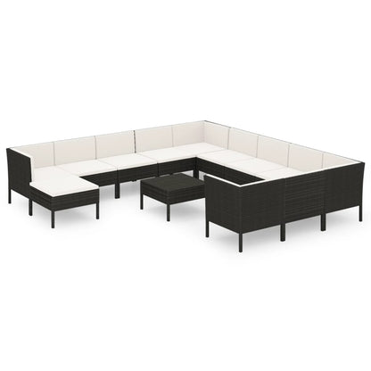 13-tlg. Garten-Lounge-Set mit Auflagen Poly Rattan Schwarz