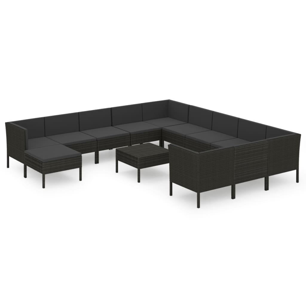 13-tlg. Garten-Lounge-Set mit Auflagen Poly Rattan Schwarz