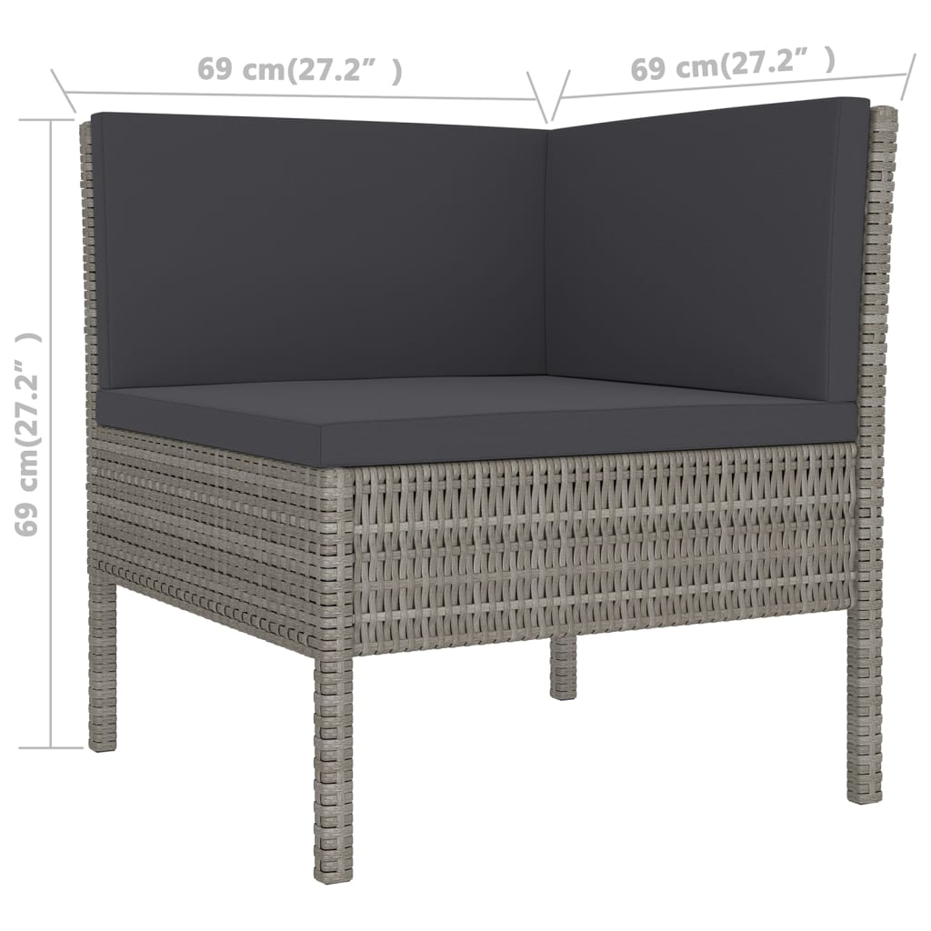 7-tlg. Garten-Lounge-Set mit Auflagen Poly Rattan Grau