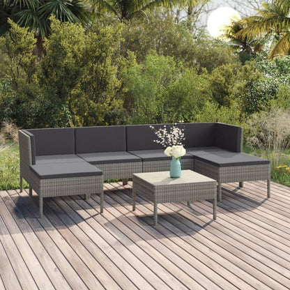 7-tlg. Garten-Lounge-Set mit Auflagen Poly Rattan Grau