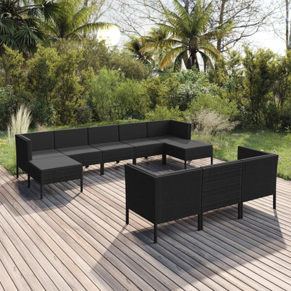 10-tlg. Garten-Lounge-Set mit Auflagen Poly Rattan Schwarz