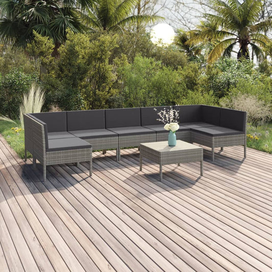 8-tlg. Garten-Lounge-Set mit Auflagen Poly Rattan Grau