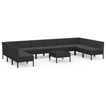 11-tlg. Garten-Lounge-Set mit Auflagen Poly Rattan Schwarz