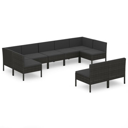 9-tlg. Garten-Lounge-Set mit Auflagen Poly Rattan Schwarz