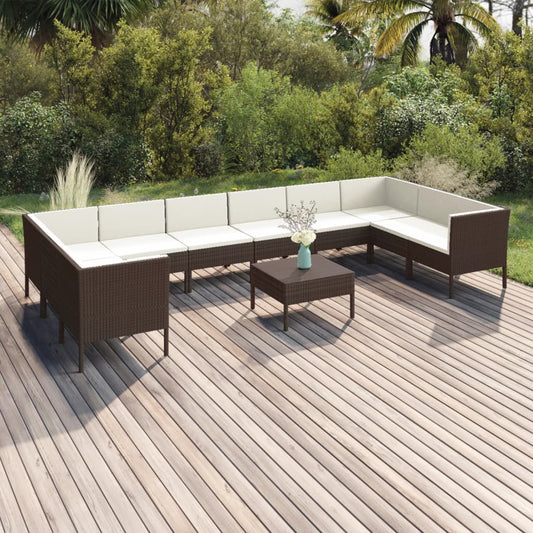 11-tlg. Garten-Lounge-Set mit Auflagen Poly Rattan Braun