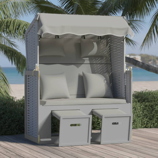 Strandkorb mit Kissen Poly Rattan und Massivholz Grau