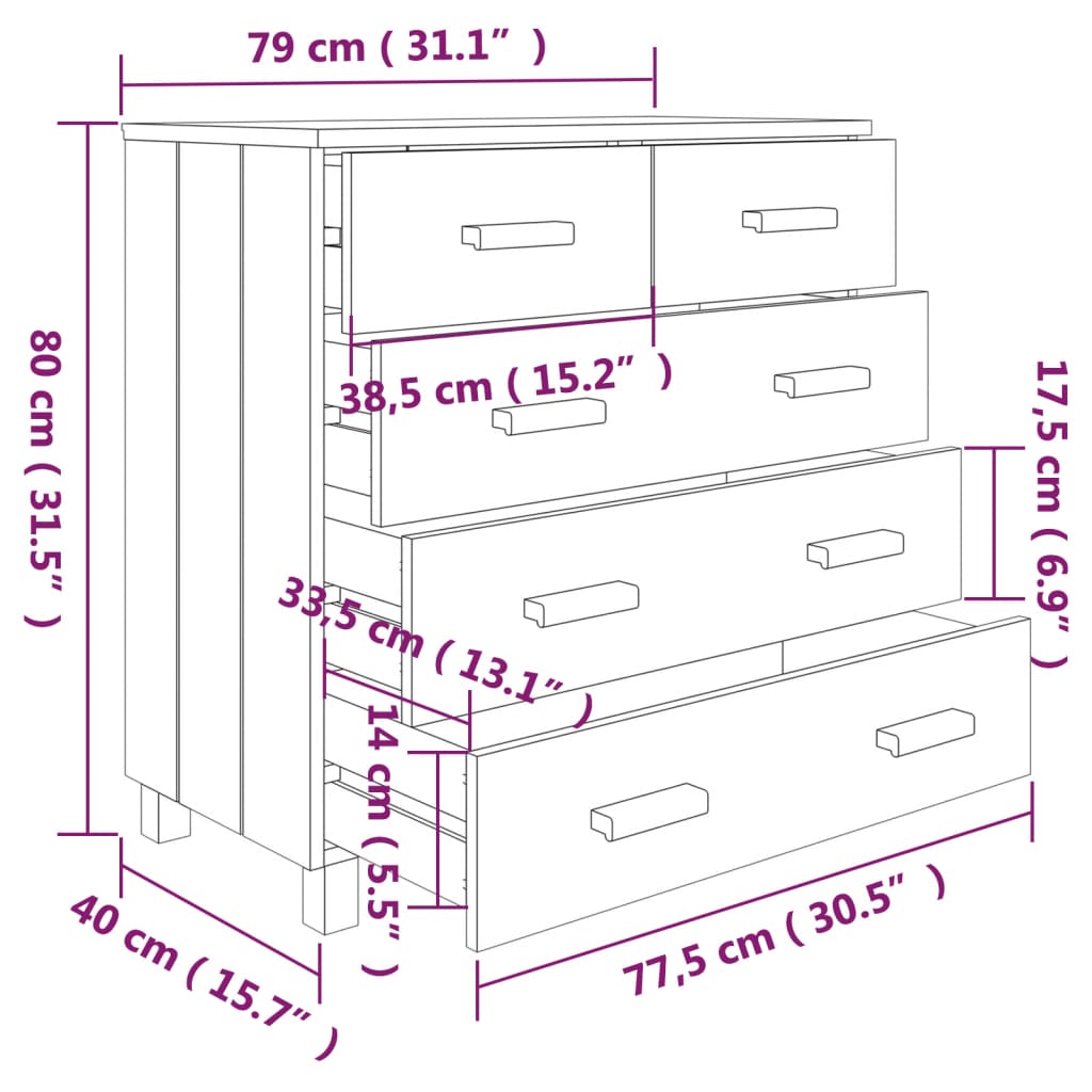 Sideboard HAMAR light grey 79x40x80 cm solid pine