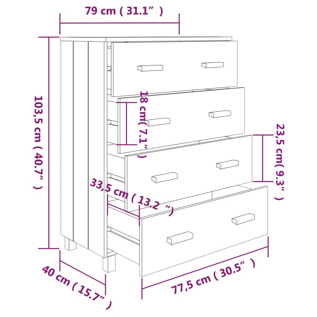 Komoda HAMAR tamno siva 79x40x103,5 cm puno borovo drvo