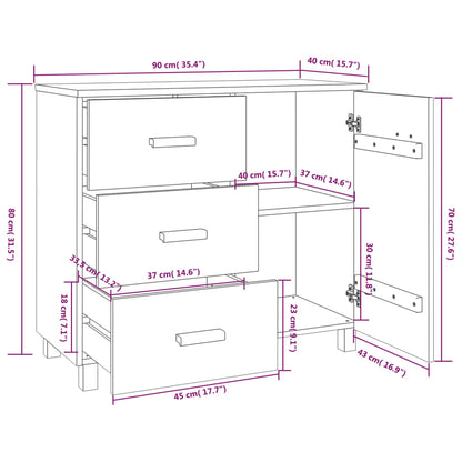 Komoda HAMAR bijela 90x40x80 cm puno borovo drvo