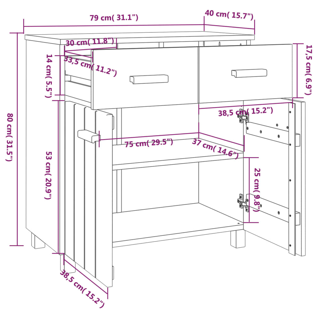 Sideboard HAMAR light grey 79x40x80 cm solid pine