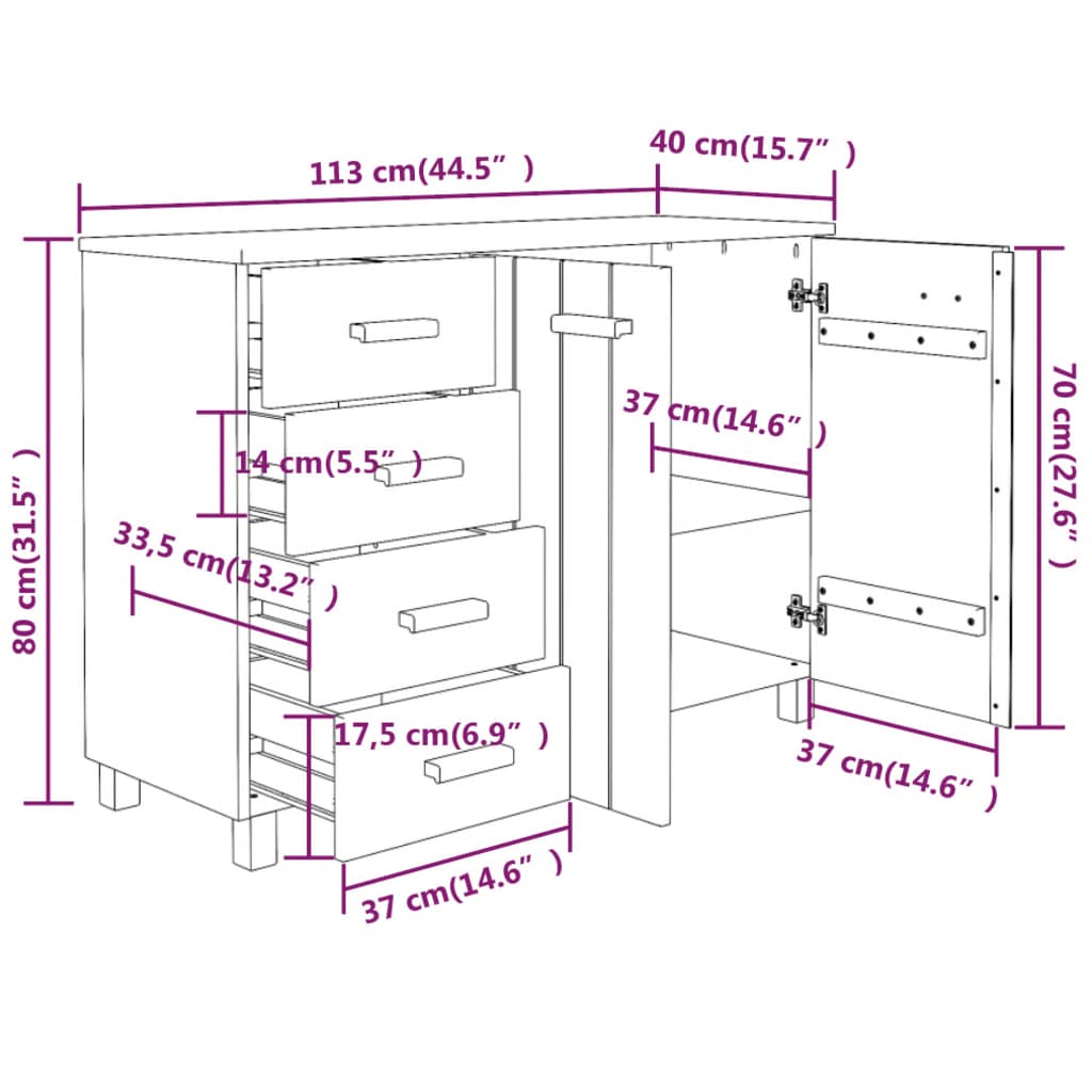 Komoda HAMAR tamno siva 113x40x80 cm puno borovo drvo