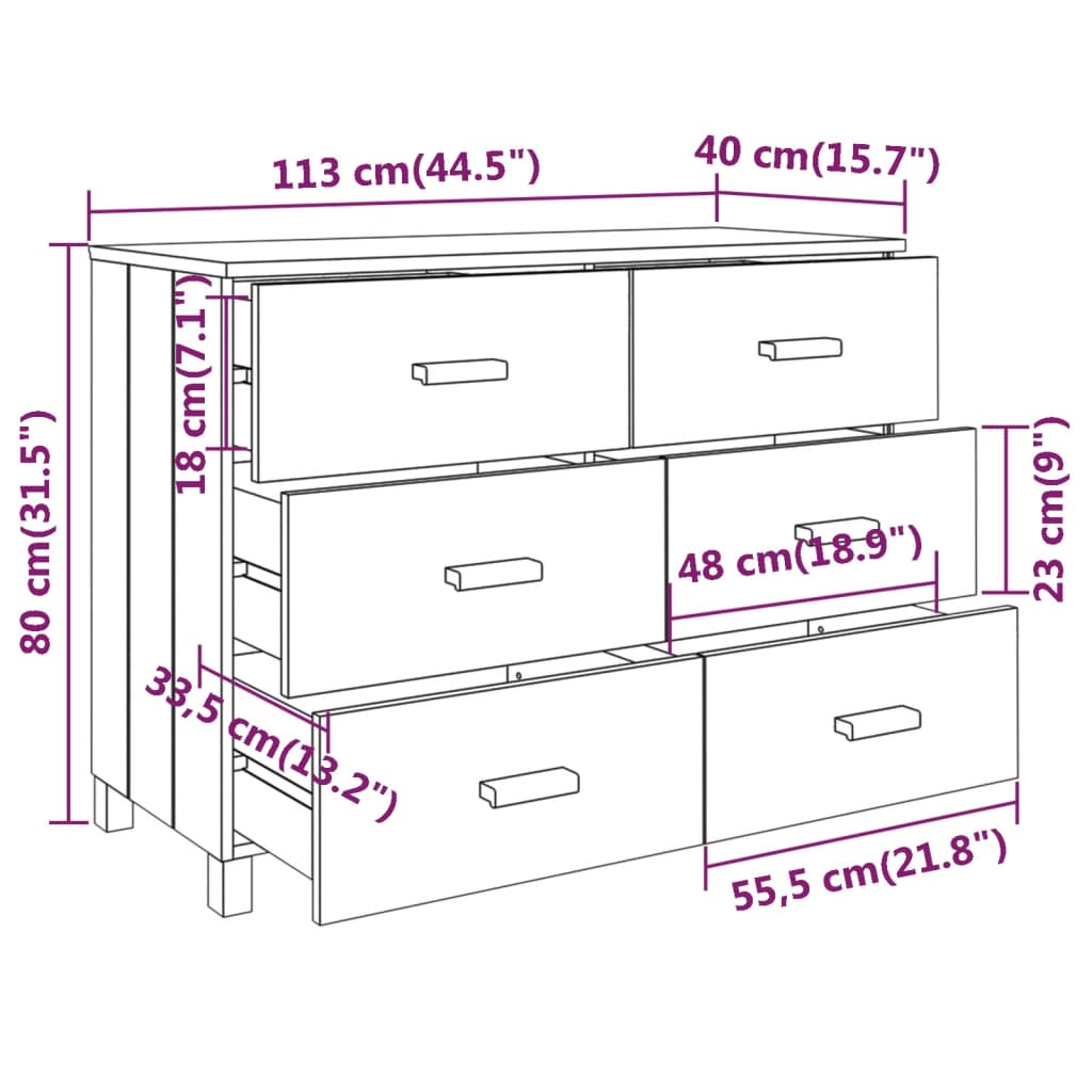 Sideboard HAMAR honey brown 113x40x80 cm solid pine