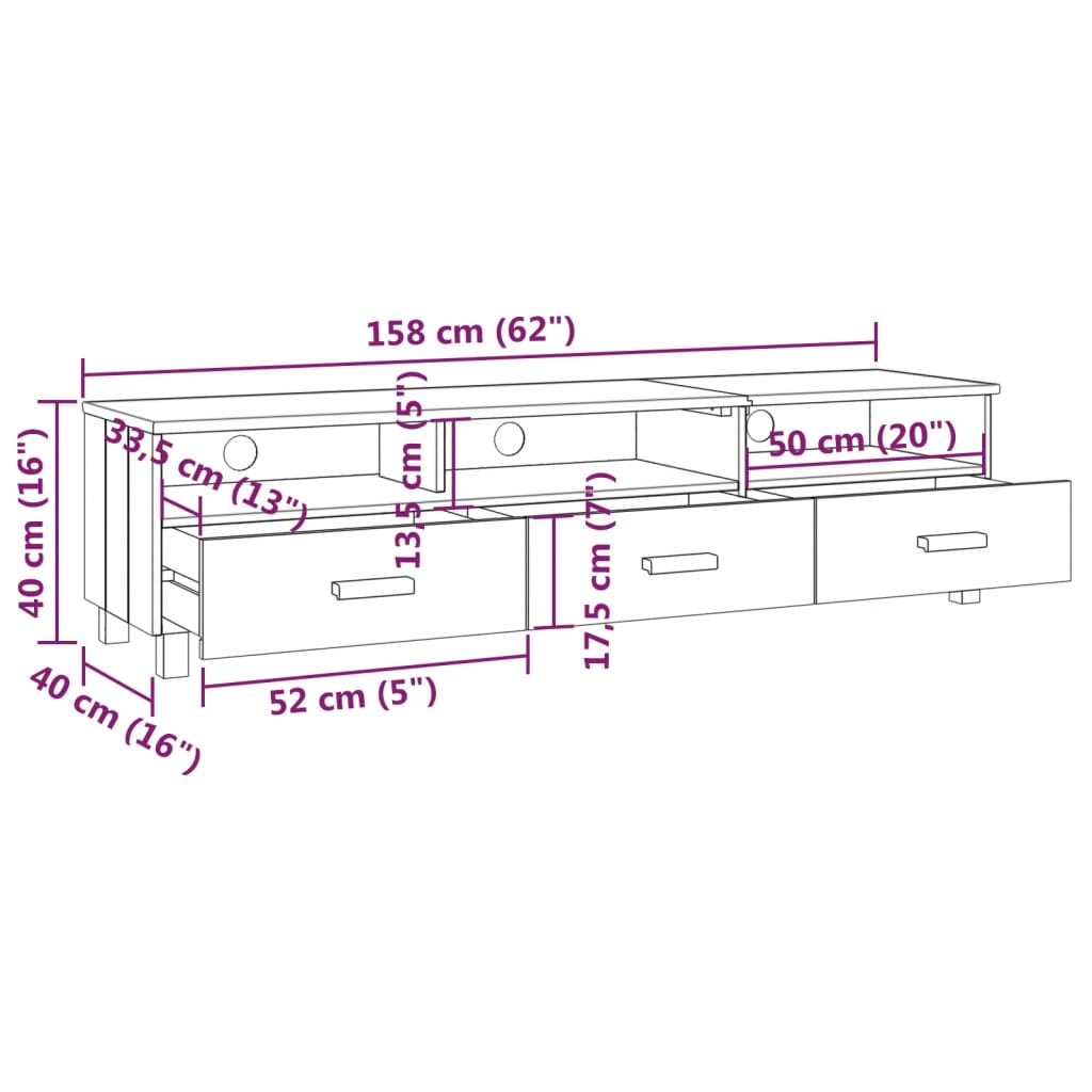 Komoda za TV HAMAR svijetlo siva 158x40x40 cm puno borovo drvo