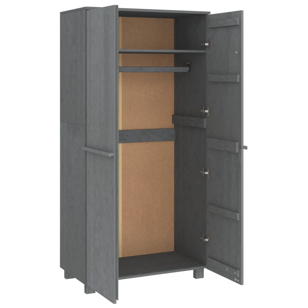 Kleiderschrank HAMAR Dunkelgrau 89x50x180 cm Massivholz Kiefer