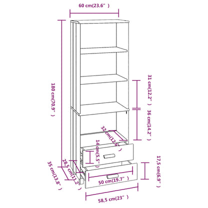 Highboard HAMAR white 60x35x180 cm solid pine