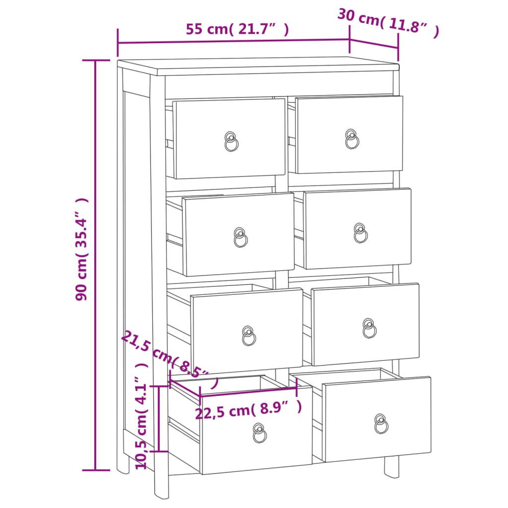 Kommode 55x30x90 cm Massivholz Teak