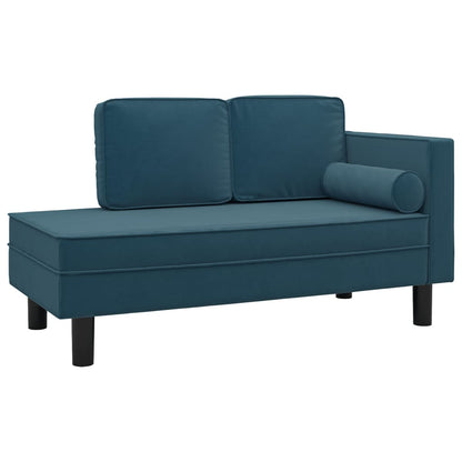 Chaiselongue mit Kissen und Nackenrolle Blau Samt