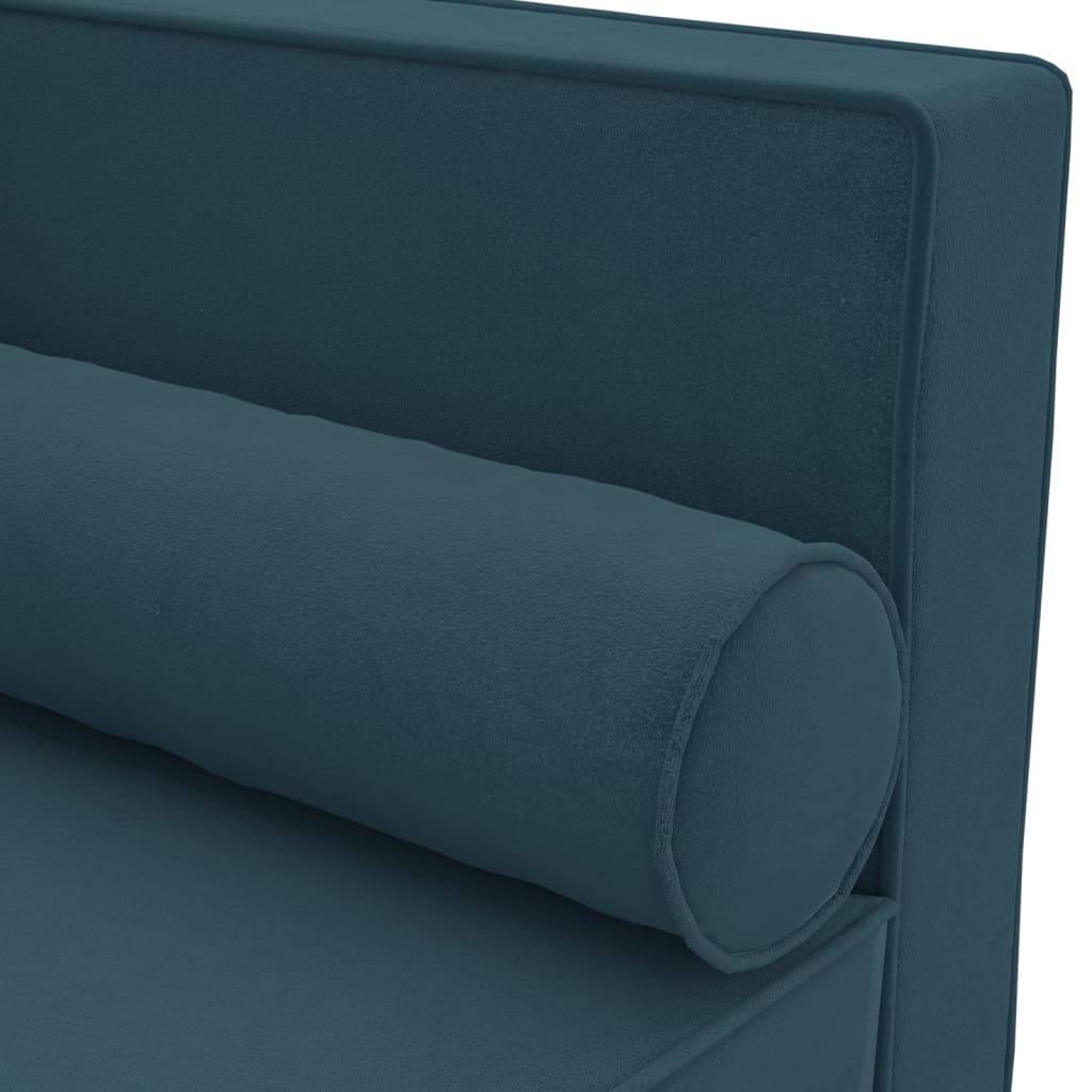 Chaiselongue mit Kissen und Nackenrolle Blau Samt