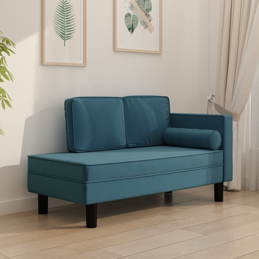 Chaiselongue mit Kissen und Nackenrolle Blau Samt