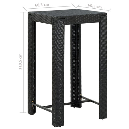 3-tlg. Gartenbar-Set mit Kissen Poly Rattan Schwarz