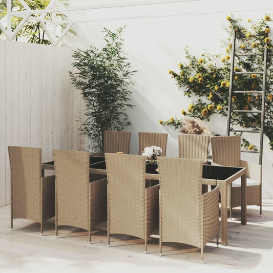 9-tlg. Garten-Essgruppe mit Kissen Poly Rattan Beige