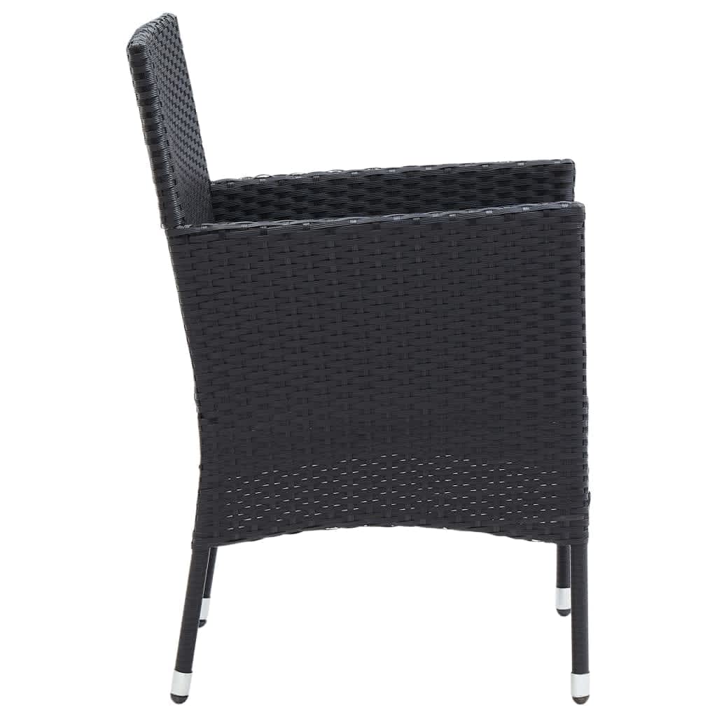 3-tlg. Garten-Essgruppe mit Kissen Poly Rattan Schwarz