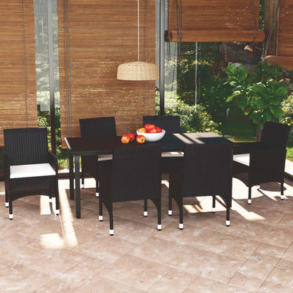 7-tlg. Garten-Essgruppe mit Kissen Poly Rattan Schwarz