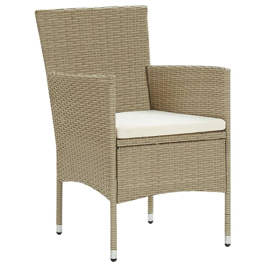 3-tlg. Garten-Essgruppe mit Kissen Poly Rattan Beige