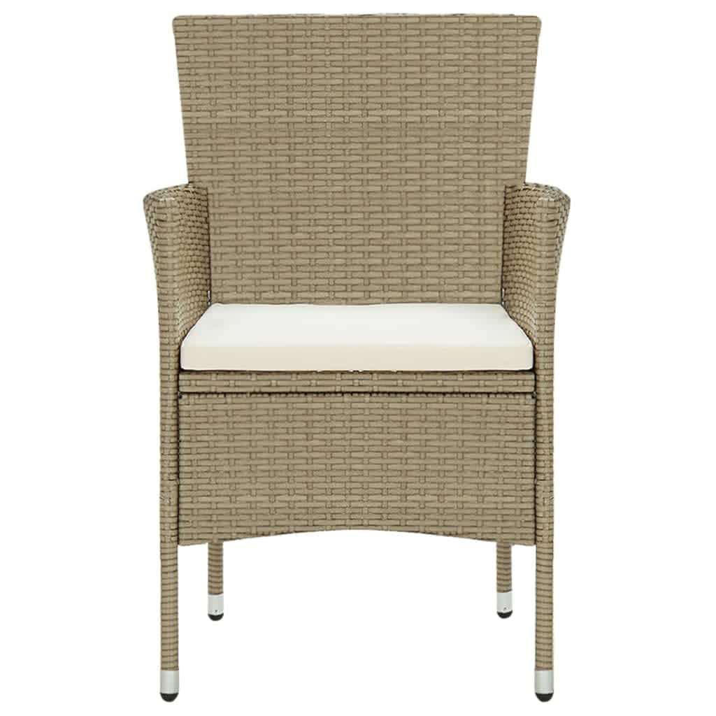 3-tlg. Garten-Essgruppe mit Kissen Poly Rattan Beige