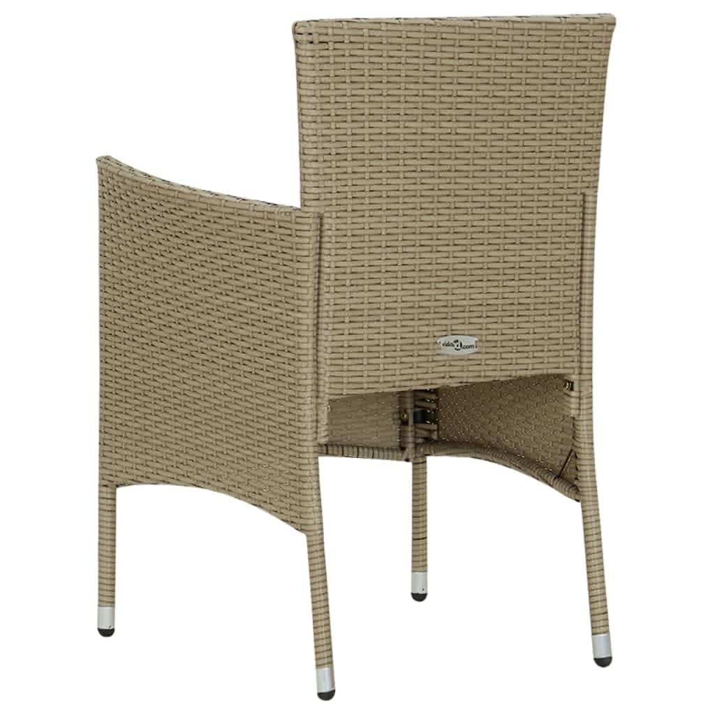 3-tlg. Garten-Essgruppe mit Kissen Poly Rattan Beige