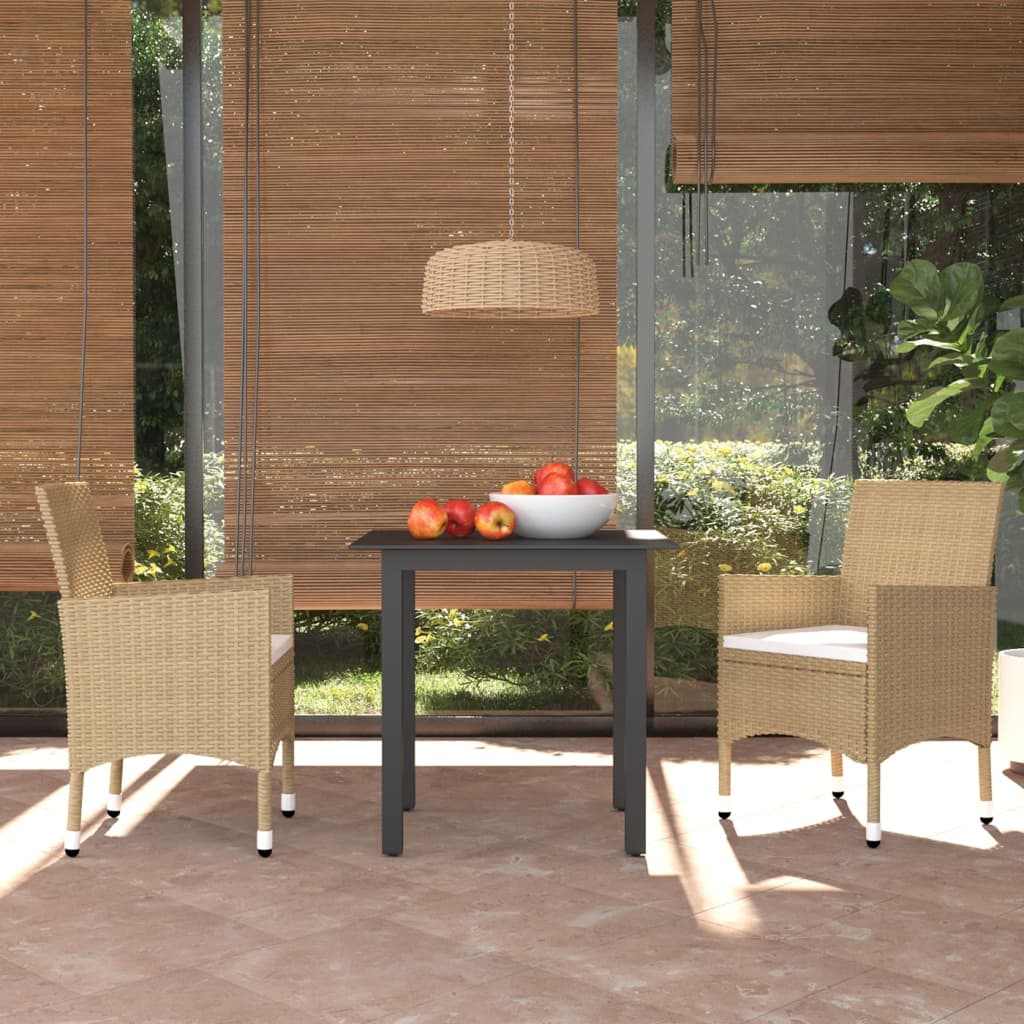 3-tlg. Garten-Essgruppe mit Kissen Poly Rattan Beige