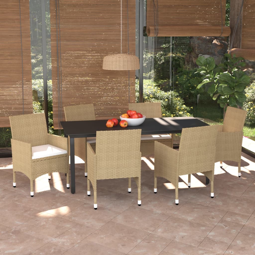 7-tlg. Garten-Essgruppe mit Kissen Poly Rattan Beige