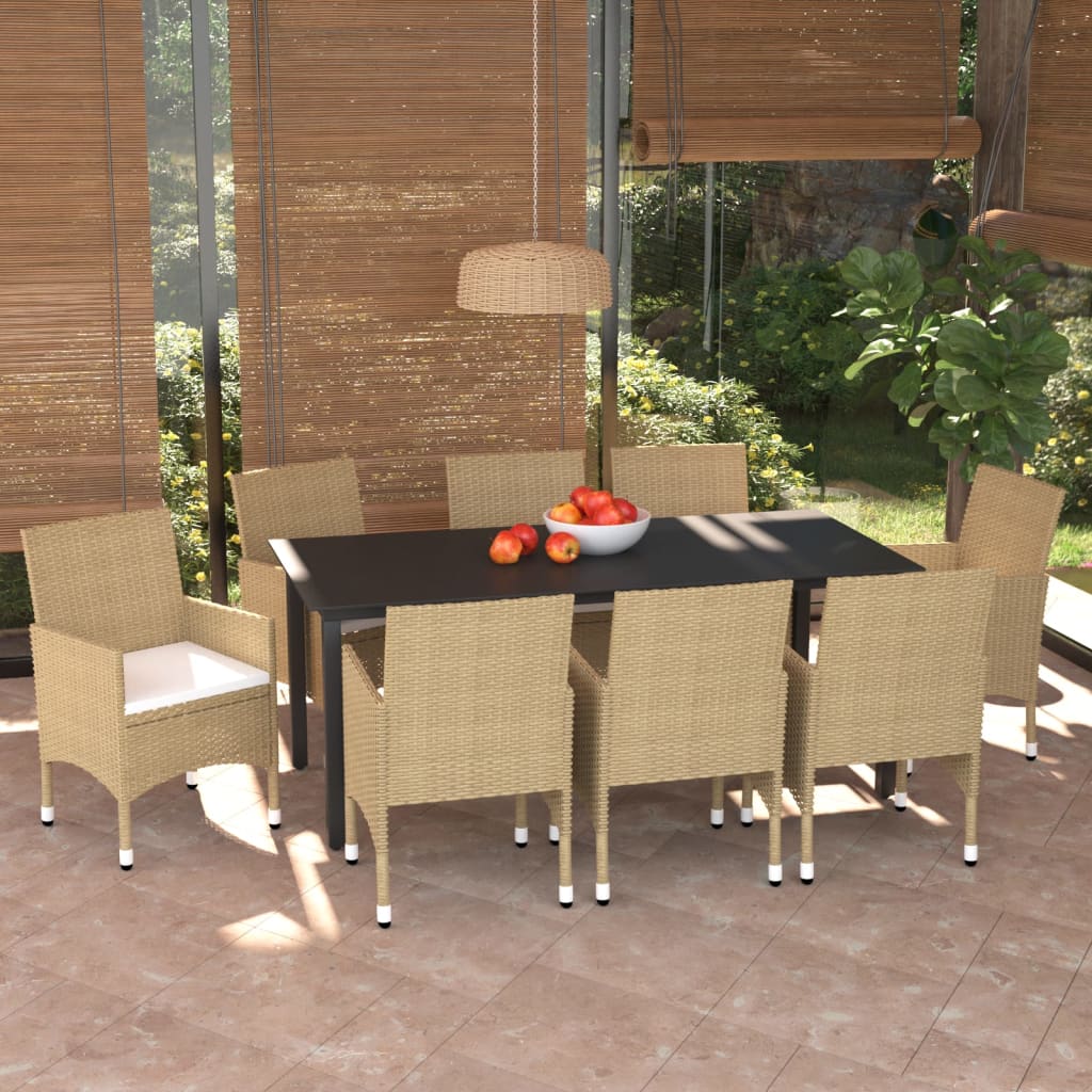 9-tlg. Garten-Essgruppe mit Kissen Poly Rattan Beige