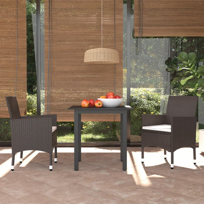 3-tlg. Garten-Essgruppe mit Kissen Poly Rattan Braun