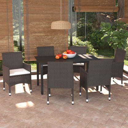 7-tlg. Garten-Essgruppe mit Kissen Poly Rattan Braun