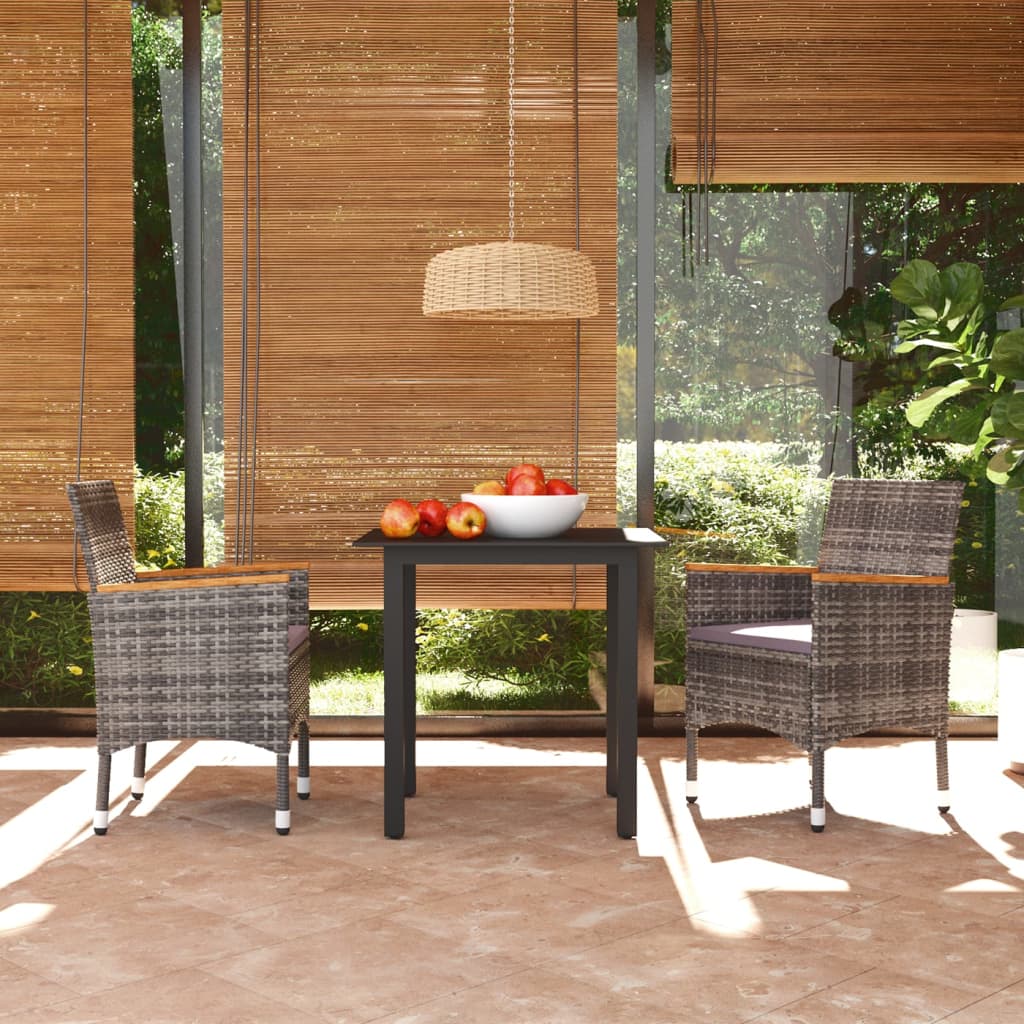 3-tlg. Garten-Essgruppe mit Kissen Poly Rattan Grau