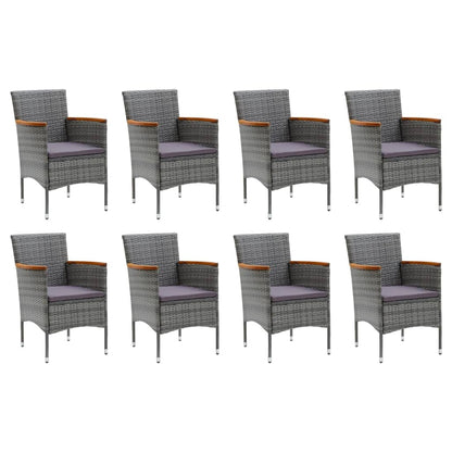 9-piece garden dining set with cushions poly rattan grey