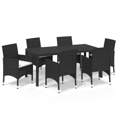 7-piece garden dining set with cushions poly rattan black