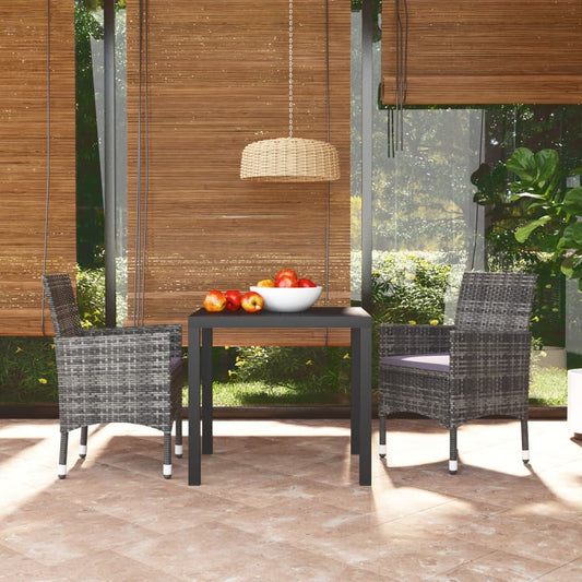 3-tlg. Garten-Essgruppe mit Kissen Poly Rattan Grau