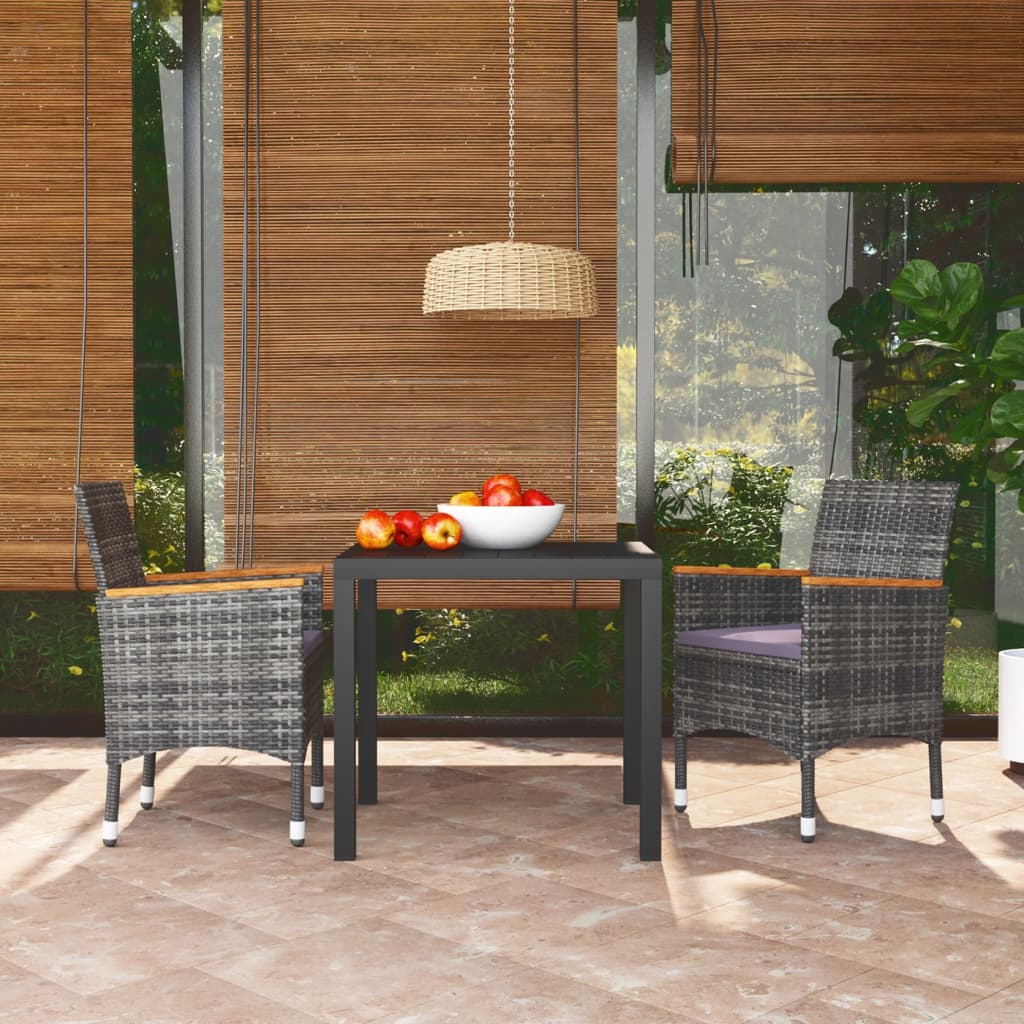 3-tlg. Garten-Essgruppe mit Kissen Poly Rattan Grau