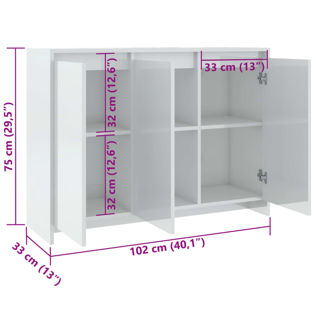 Sideboard Hochglanz-Weiß 102x33x75 cm Holzwerkstoff