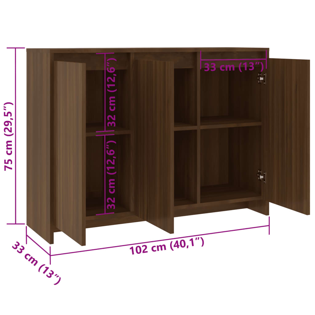 Sideboard Braun Eichen-Optik 102x33x75 cm Holzwerkstoff