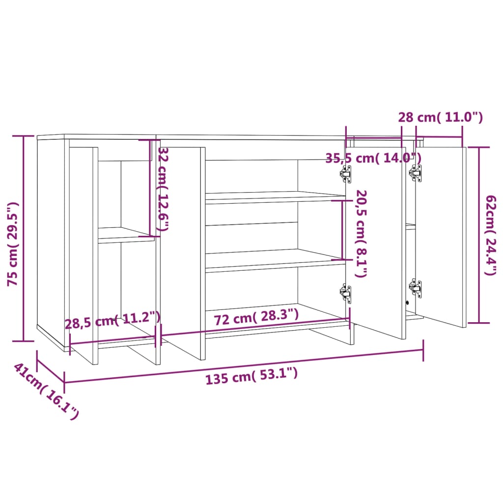 Sideboard Braun Eichen-Optik 135x41x75 cm Holzwerkstoff