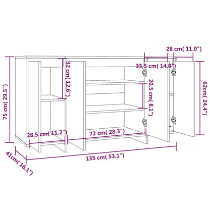 Sideboard Braun Eichen-Optik 135x41x75 cm Holzwerkstoff