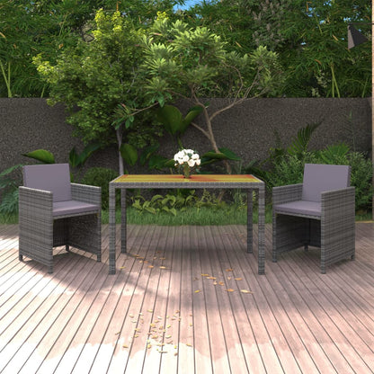 3-tlg. Garten-Essgruppe mit Kissen Poly Rattan Grau