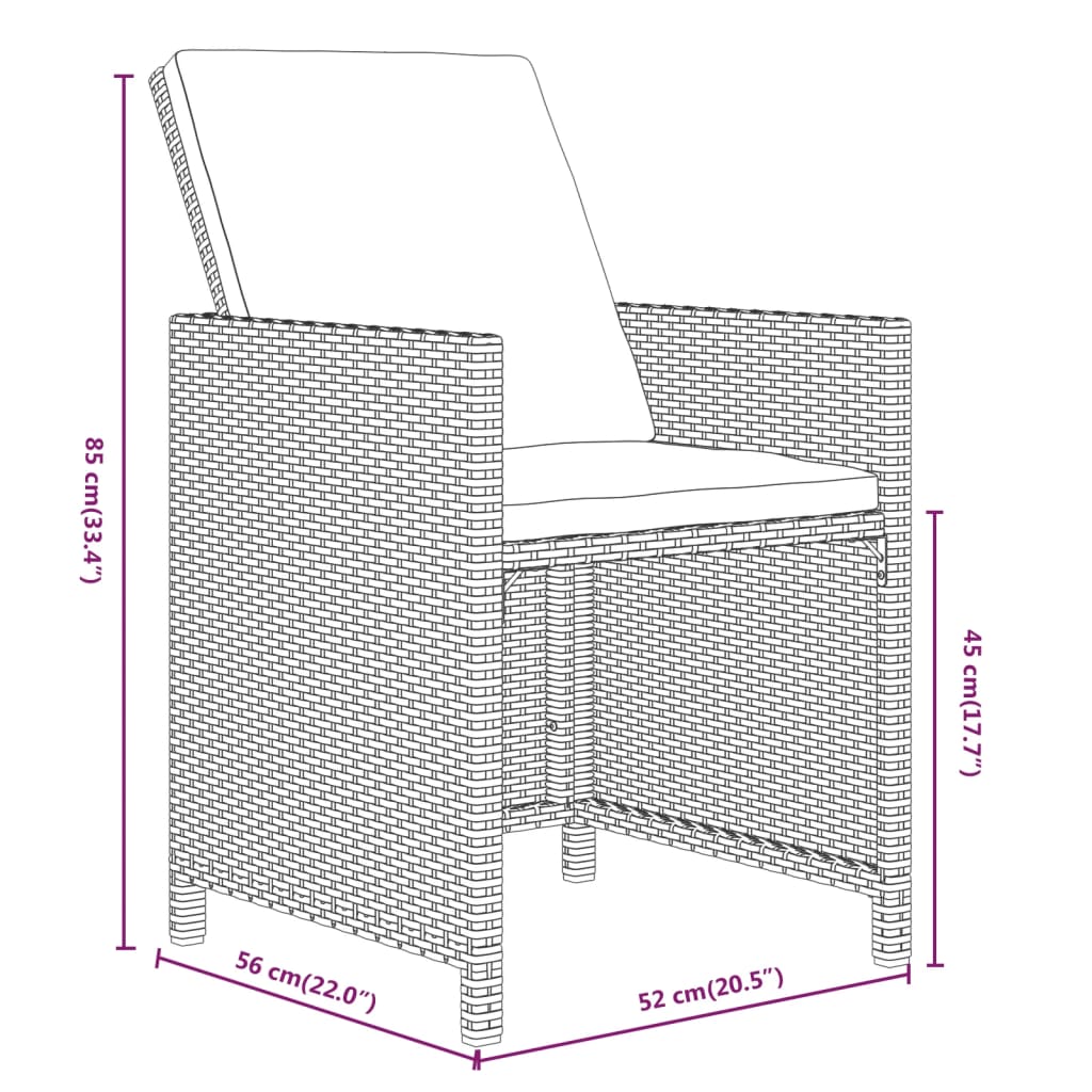 7-tlg. Garten-Essgruppe mit Kissen Poly Rattan Grau